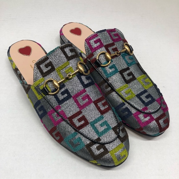 Gucci Princetown velvet multicolored monogram mules, NWOT - Picture 3 of 10